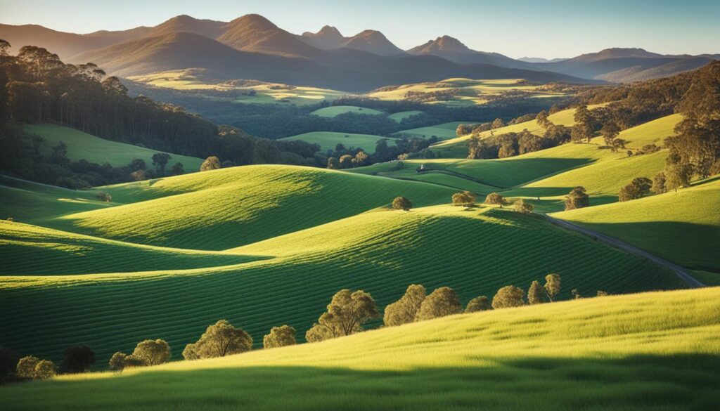 Mountainous view of a region in Australia.