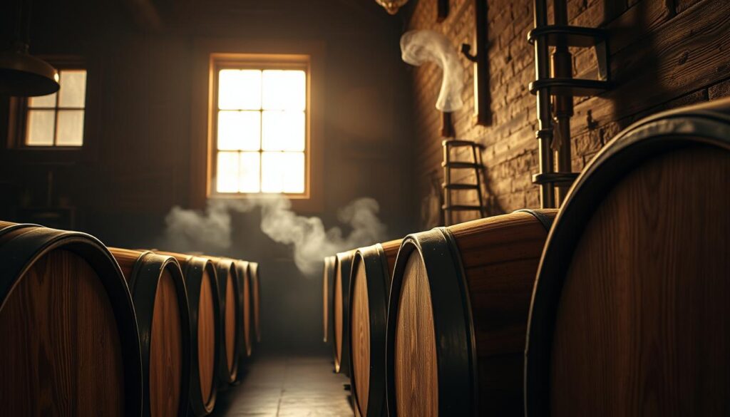 whiskey maturation in oak barrels