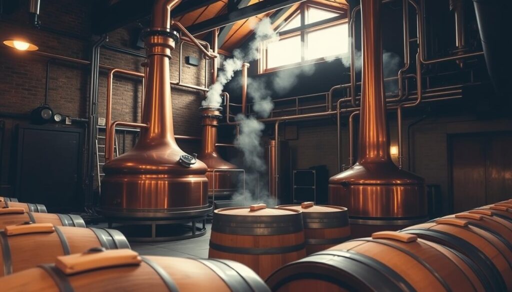 Distilled spirits in copper stills