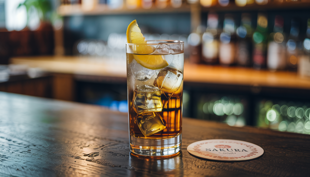 A Japanese whiskey highball in a tall glass.