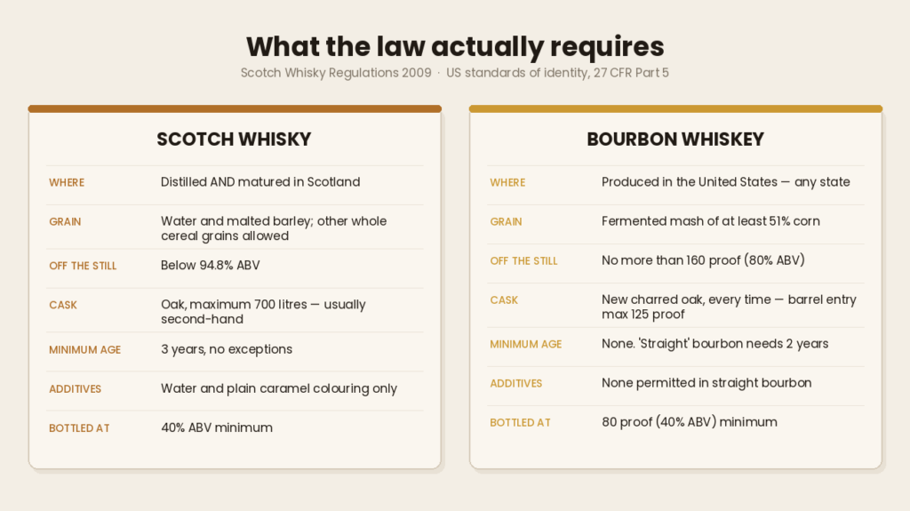Scotch vs bourbon legal requirements compared